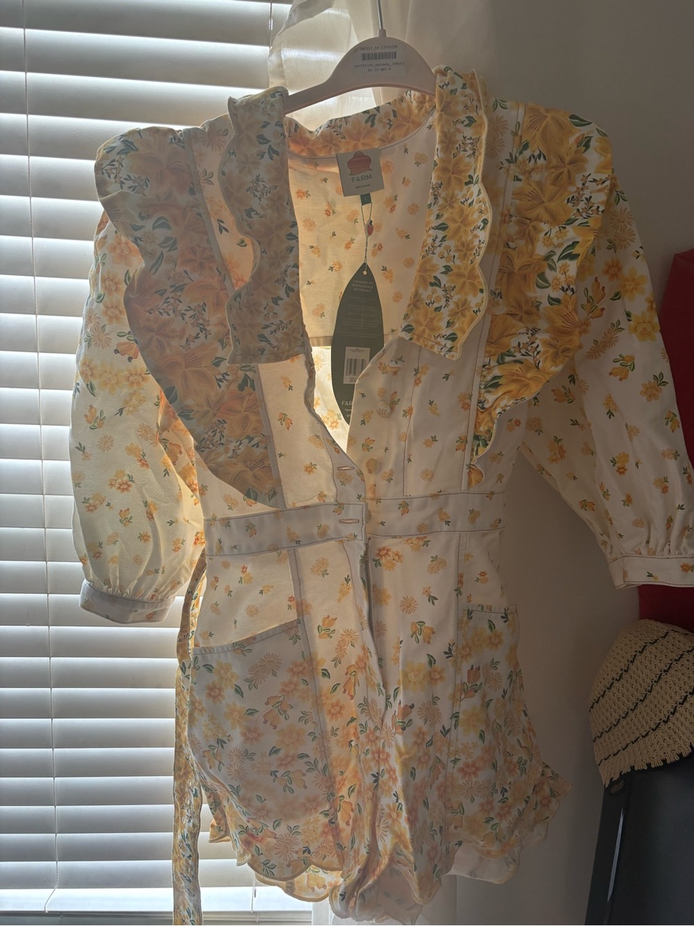 NWT Farm Rio Lightweight Yellow Floral Romper with Ruffle Collar